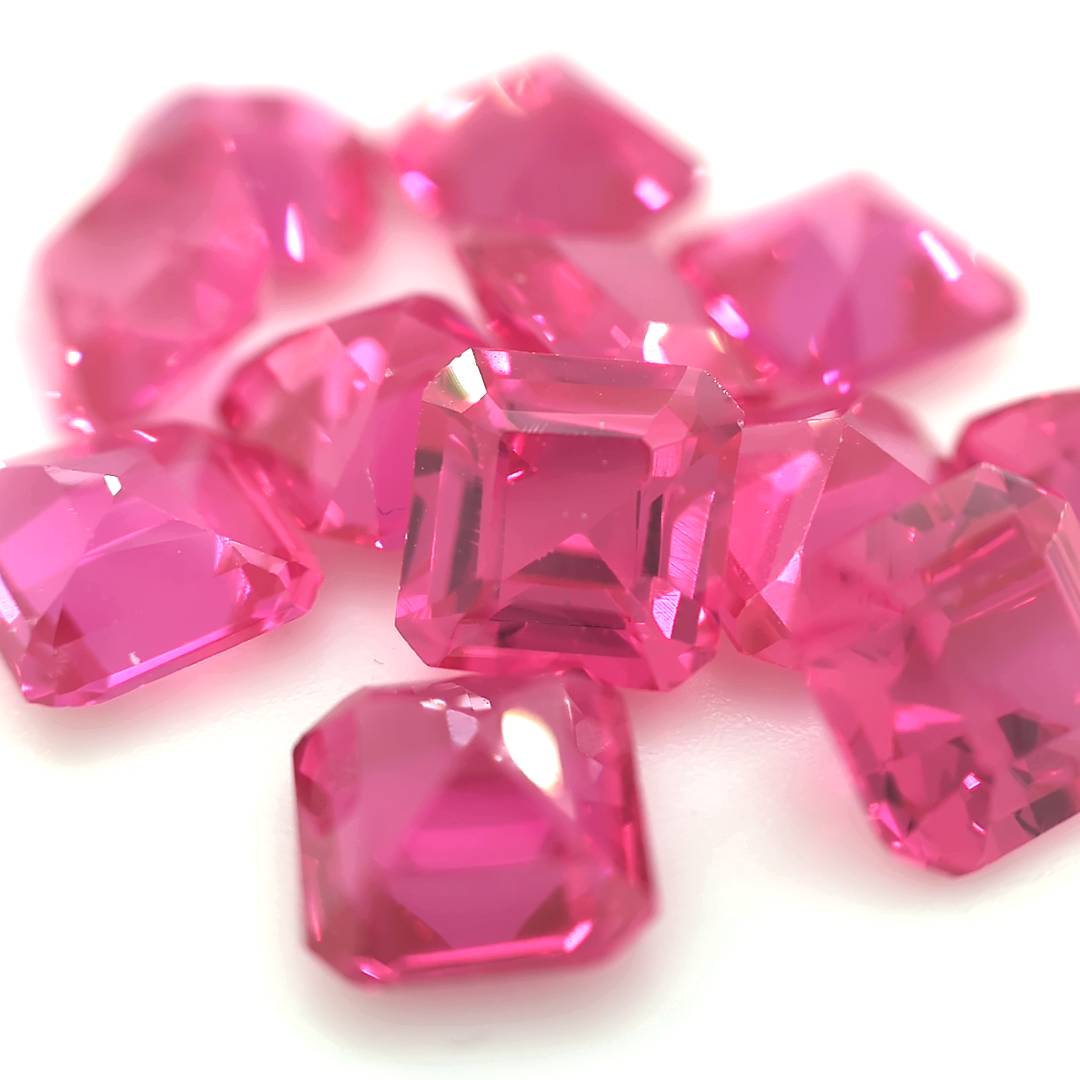 Asscher Square with Cut Corners Synthetic Pink Sapphire Corundum