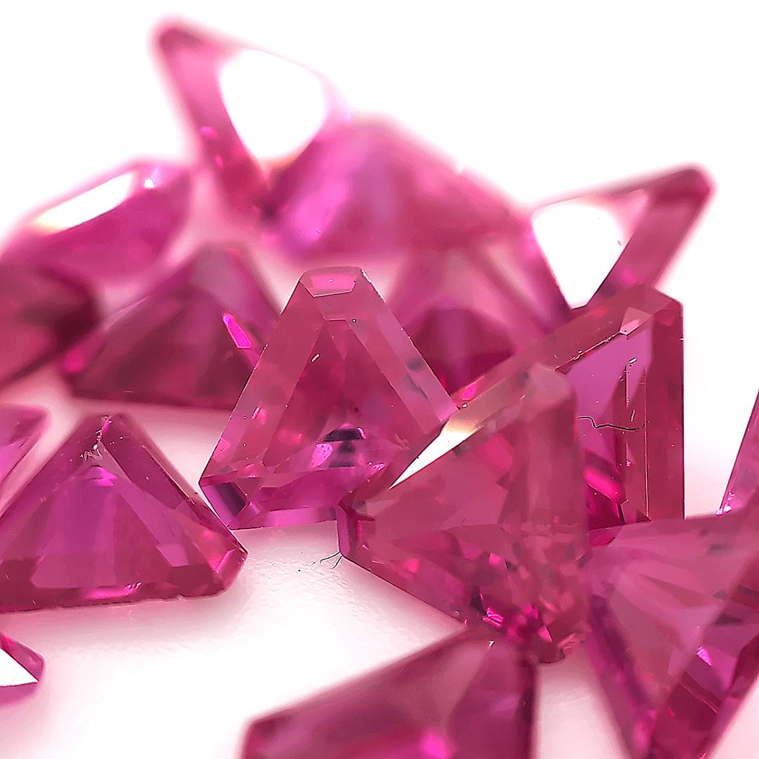 Triangle with Cut Corners Synthetic Pink Sapphire Corundum