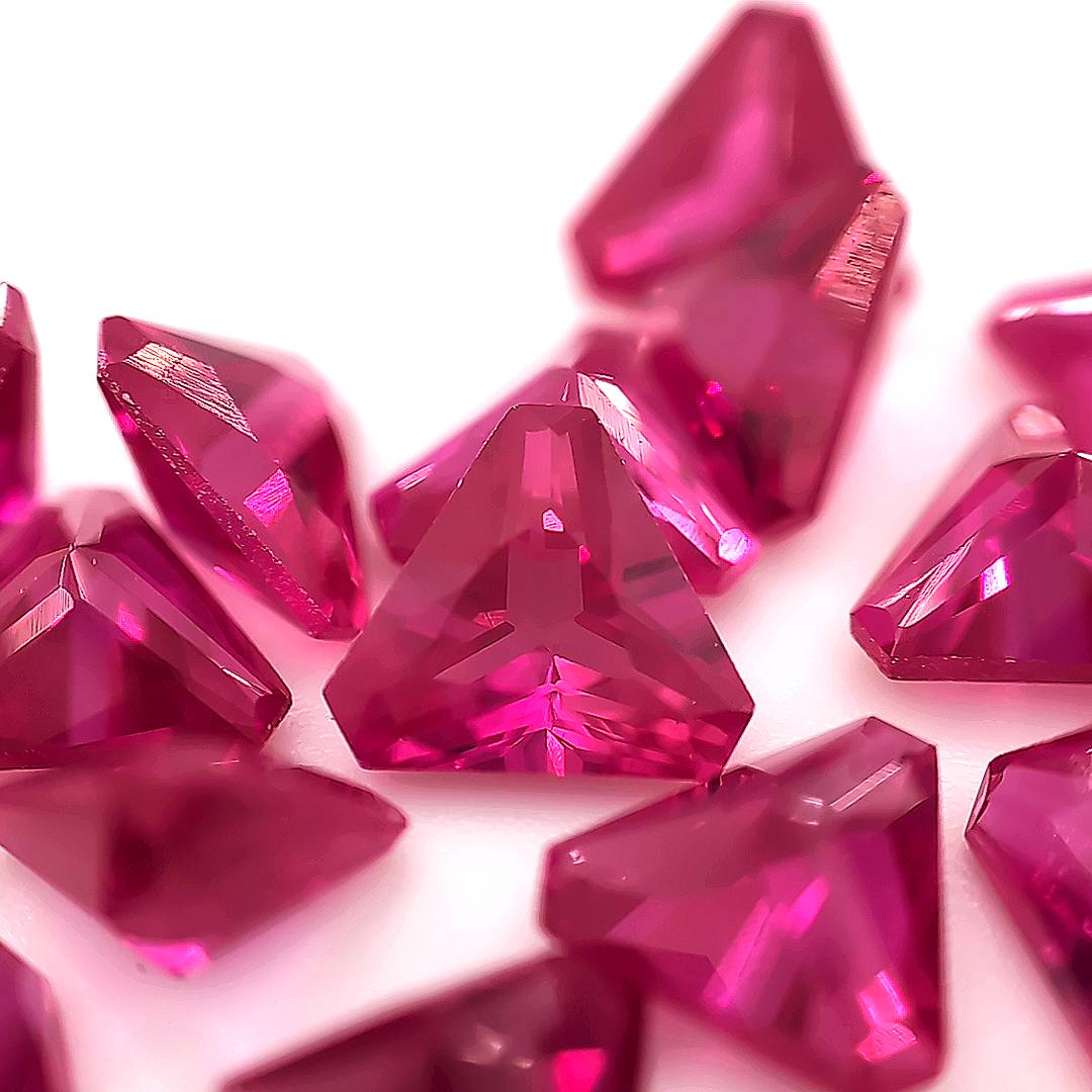 Triangle with Cut Corners Synthetic Red Ruby Corundum